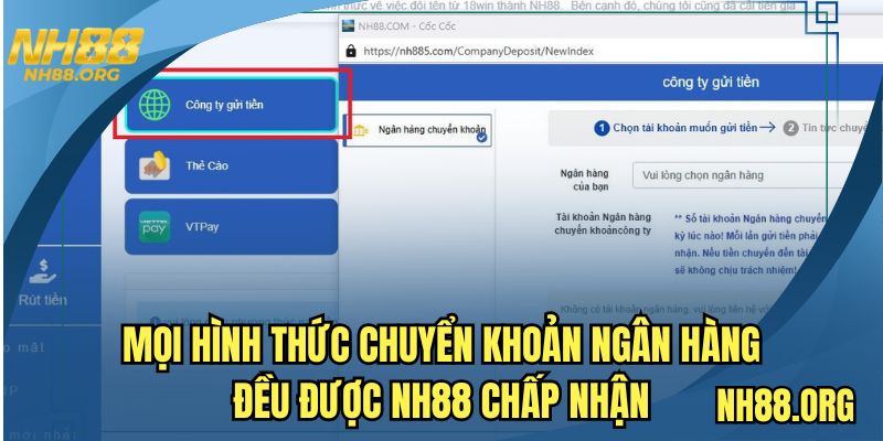 Nạp tiền NH88 dễ dàng thông qua cổng giao dịch ngân hàng